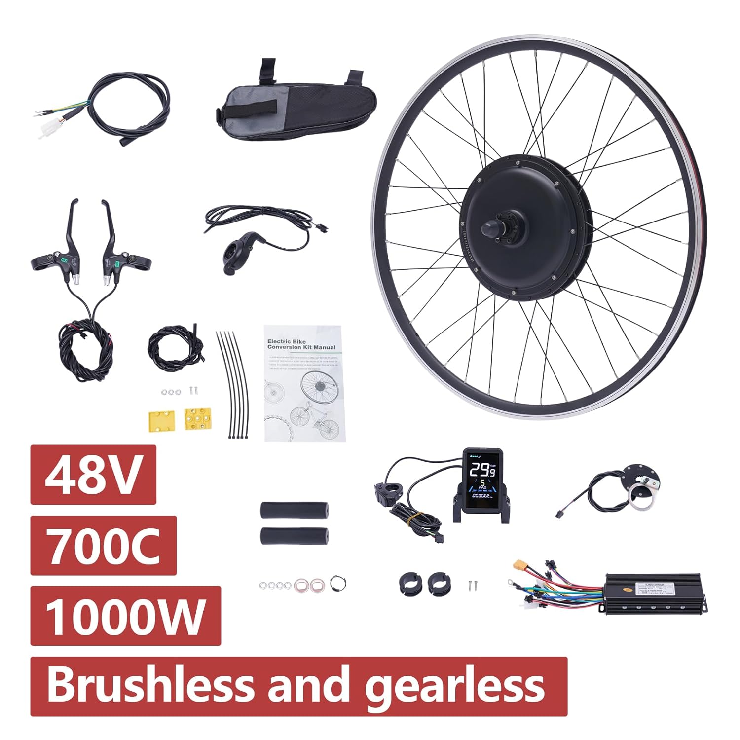 48V 1000W Electric Bike Conversion Kit,Rear Wheel Electric Bicycle Motor Kit,LCD E-Bike Hub Motor Conversion Kit for 700C 28