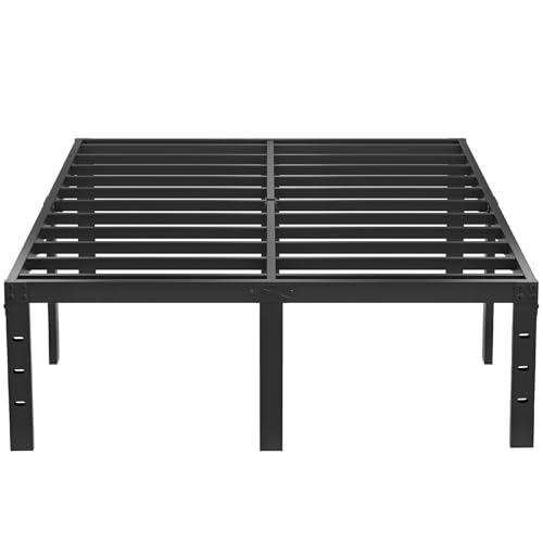 Full Metal Bed Frame - 14 Inch Tall Heavy Duty Bedframe Black Basic Steel Slats Platform No Box Spring Needed/Easy Assembly/Noise Free