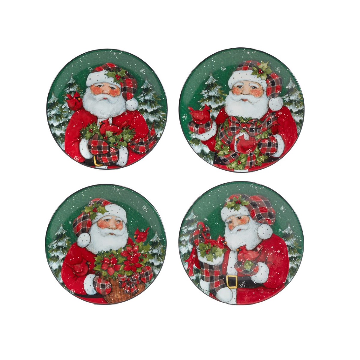 Certified International 16 Piece Lodge Santa with Cardinals Christmas Dinnerware Set