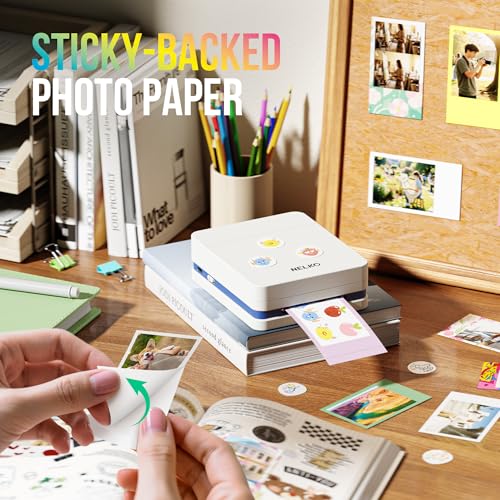 Nelko Photo Printer, PP01 Color Portable Mini Photo Printer, Instant Smartphone Inkjet Sticker Printer, Sticky-Back Photos, for iOS & Android, Picture Printer for Christmas, Fun Editing App, White