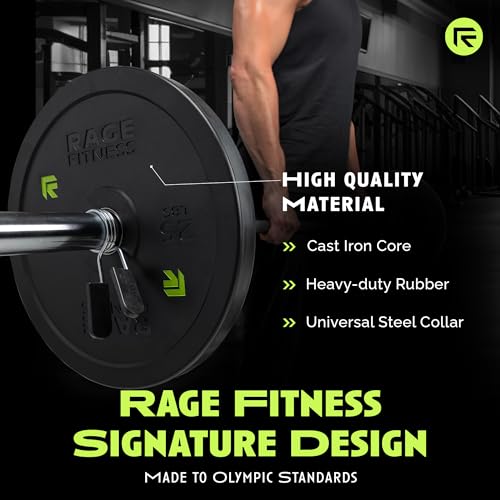 Olympic Bumper Plates, Rubber Formula With Steel Insert (10lb, 15lb, 25lb, 35lb, 45lb - SOLD INDIVIDUALLY), Olympic Weight Plates for Strength Training, Bench Press, Squats, Powerlifting