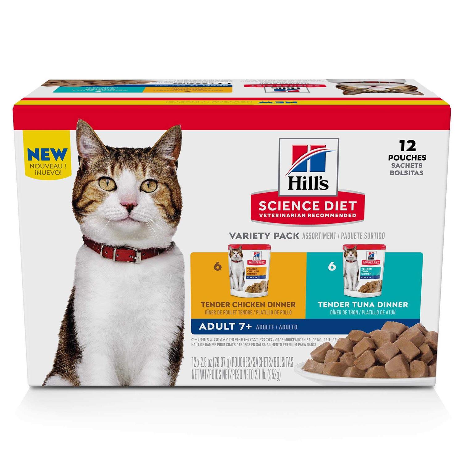 Hill's Science Diet Senior 7+ Wet Cat Food Pouch Variety Pack, Chicken and Tuna - Pet Supplies online store
