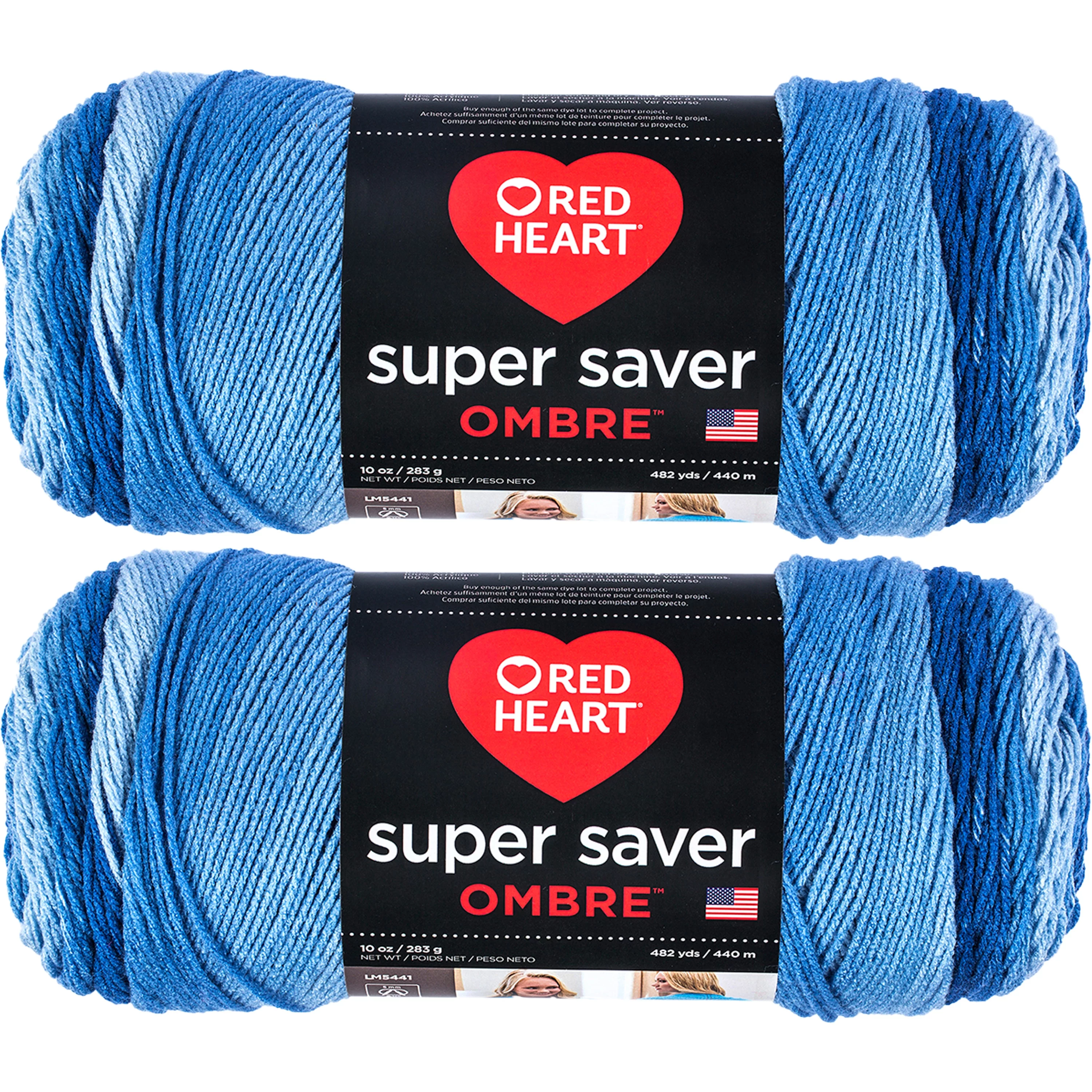 Red Heart Super Saver Ombre Yarn-True Blue, Multipack Of 2