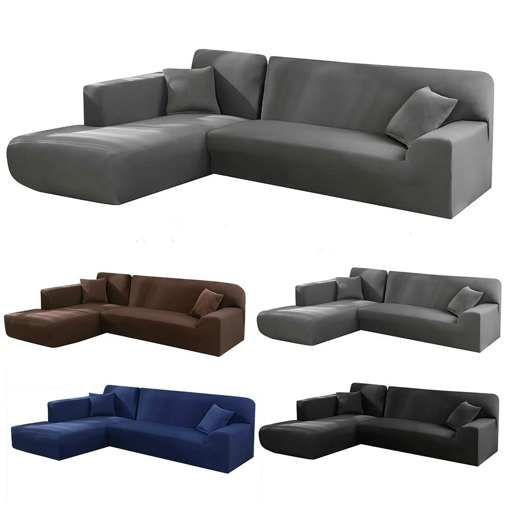 New L Shape Sofa Covers Universal Stretch Fabric Solid Color Corner Couch Cover Elastic Anti-ash Decor Resistant Sofa Slipcover
