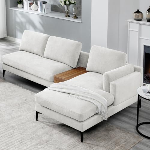 Morden Fort Modern Cloud Couch Sectional L Shaped Modular Sofa with Reversible Chaise 4 Seater Couch Sofa for Living Room， Linen Fabric, Beige