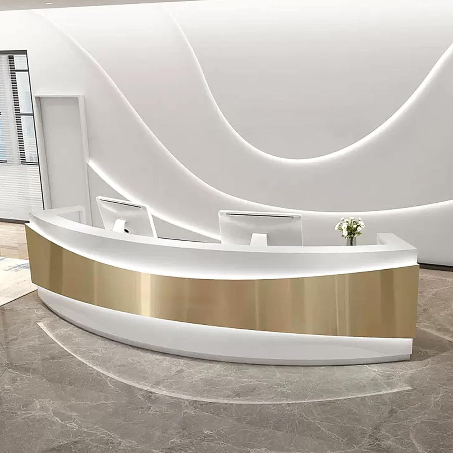 Luxurious Reception Desk - Golden Panel & Curved LED Light & Low-Pitched Slide Rails | Reception Room Front Desk, for Home, Office, Salon Reception Room Checkout Office (88'')