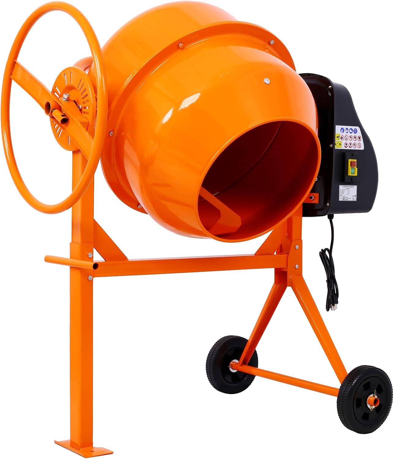 5 CU FT Electric Cement Mixer, Portable Electric Concrete Mixer Machine With Wheel & Stand, 2/3 HP 650W 120V Power Cement Mixer Machine for Stucco Mortar Seeds Fodder, ‎orange