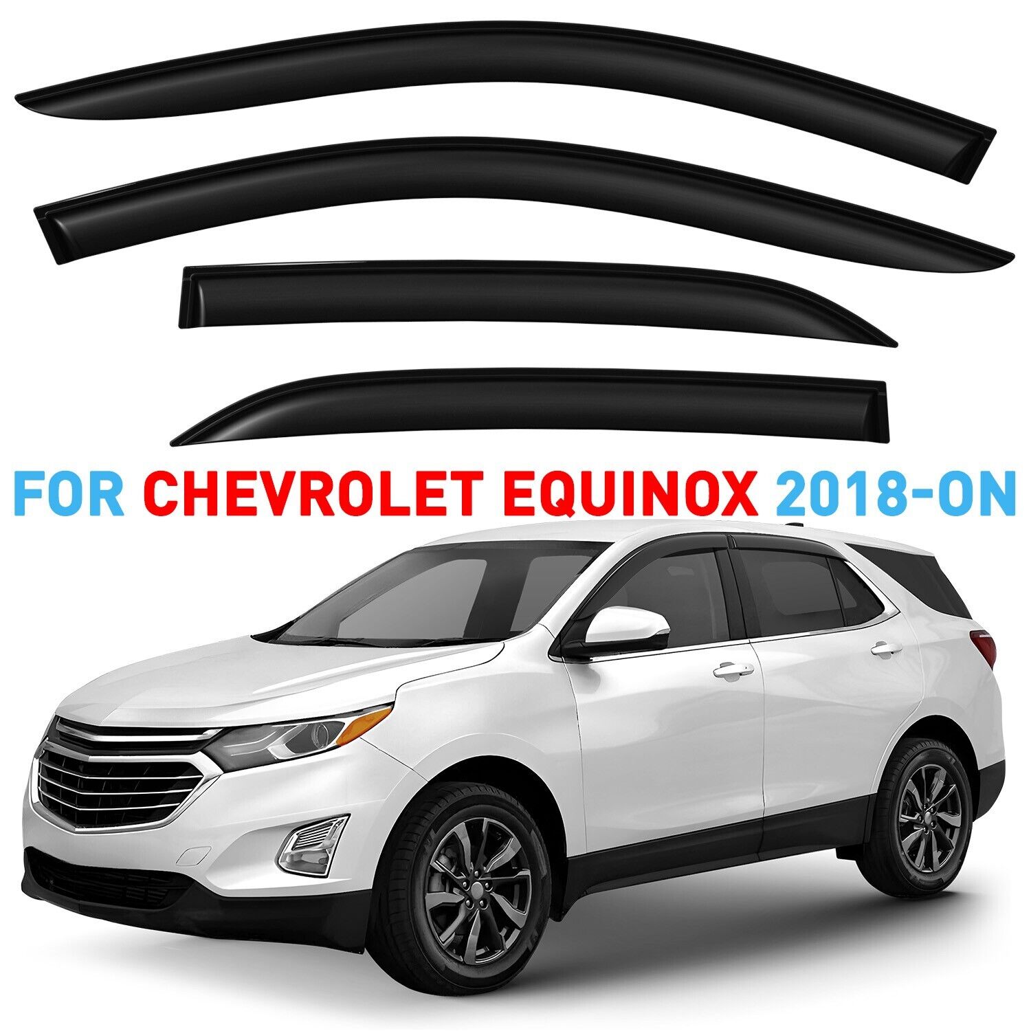 GrandWheel Co Smoke Tinted Tape-On Side Window Vent Visor Deflectors Rain Guards Compatible with Chevrolet (Chevy) Equinox 2018-2024 - 4pcs. GW0392