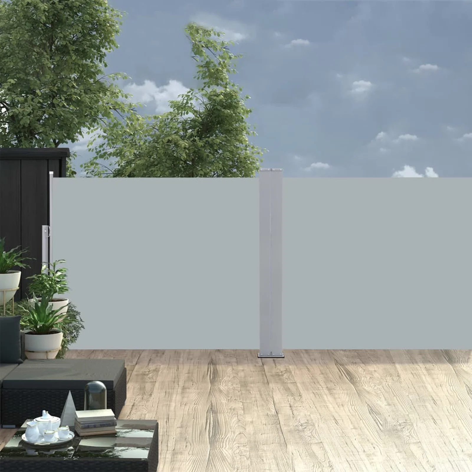 Anself Retractable Side Awning Patio Screen Fence Outdoor Divider Fencing Steel Frame Polyester Windscreen Anthracite for Garden, Terrace, Balcony 55.1 x 393.7 Inches (H x W)