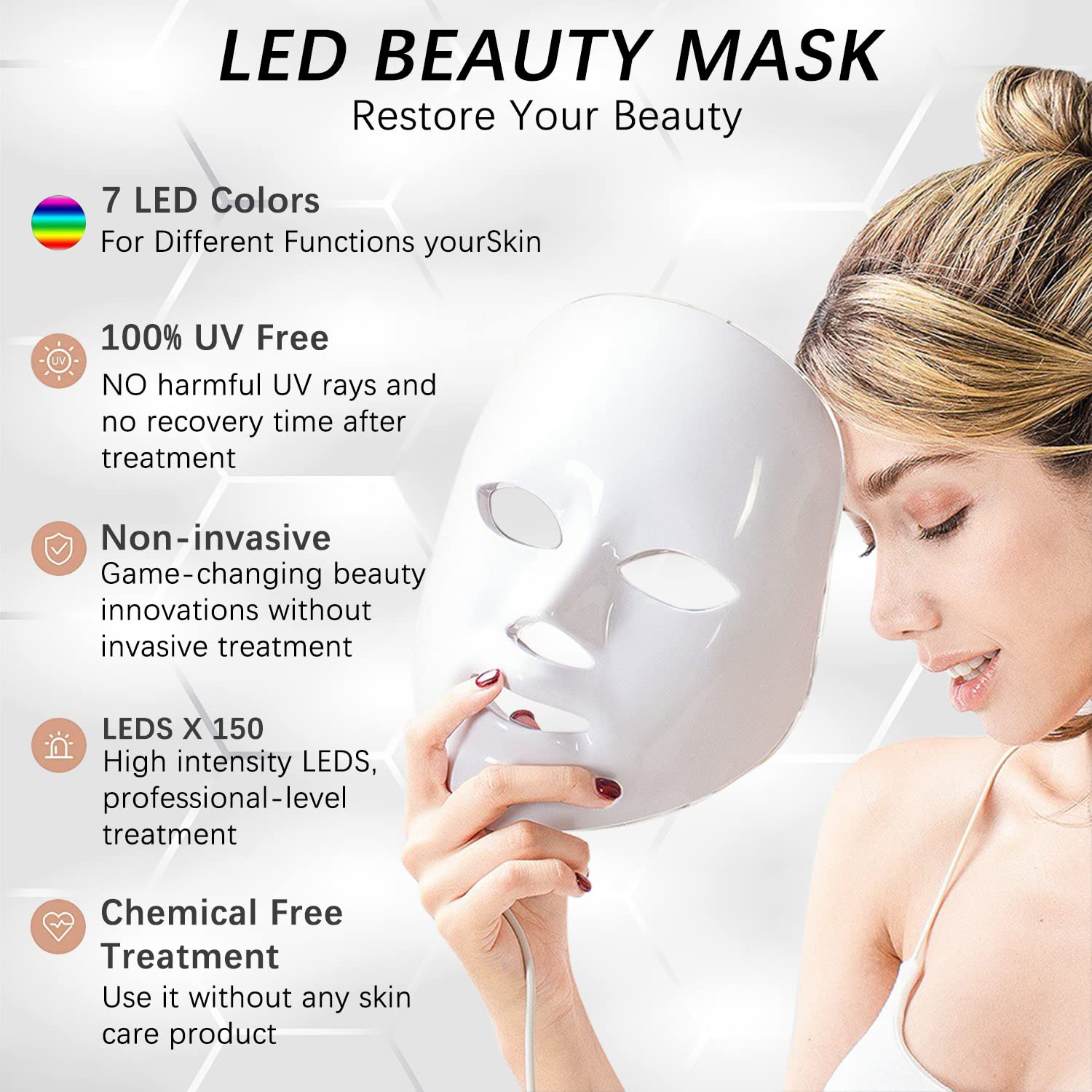 LED Face Mask 7 Colors LED Facial Skin Care Mask Red Light Therapy Mask LED Lights for Facial at Home