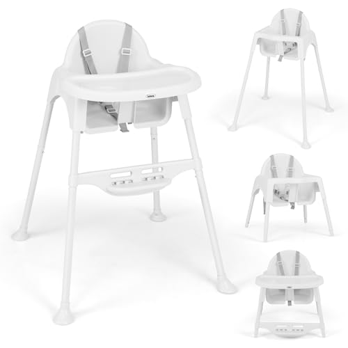 INFANS 4 in 1 Baby High Chair, Convertible Highchair for Babies and Toddlers, Infant Feeding Highchairs with Removable Tray Adjustable Footrest, Compact Lightweight Highchair for 6-36 Months (White)