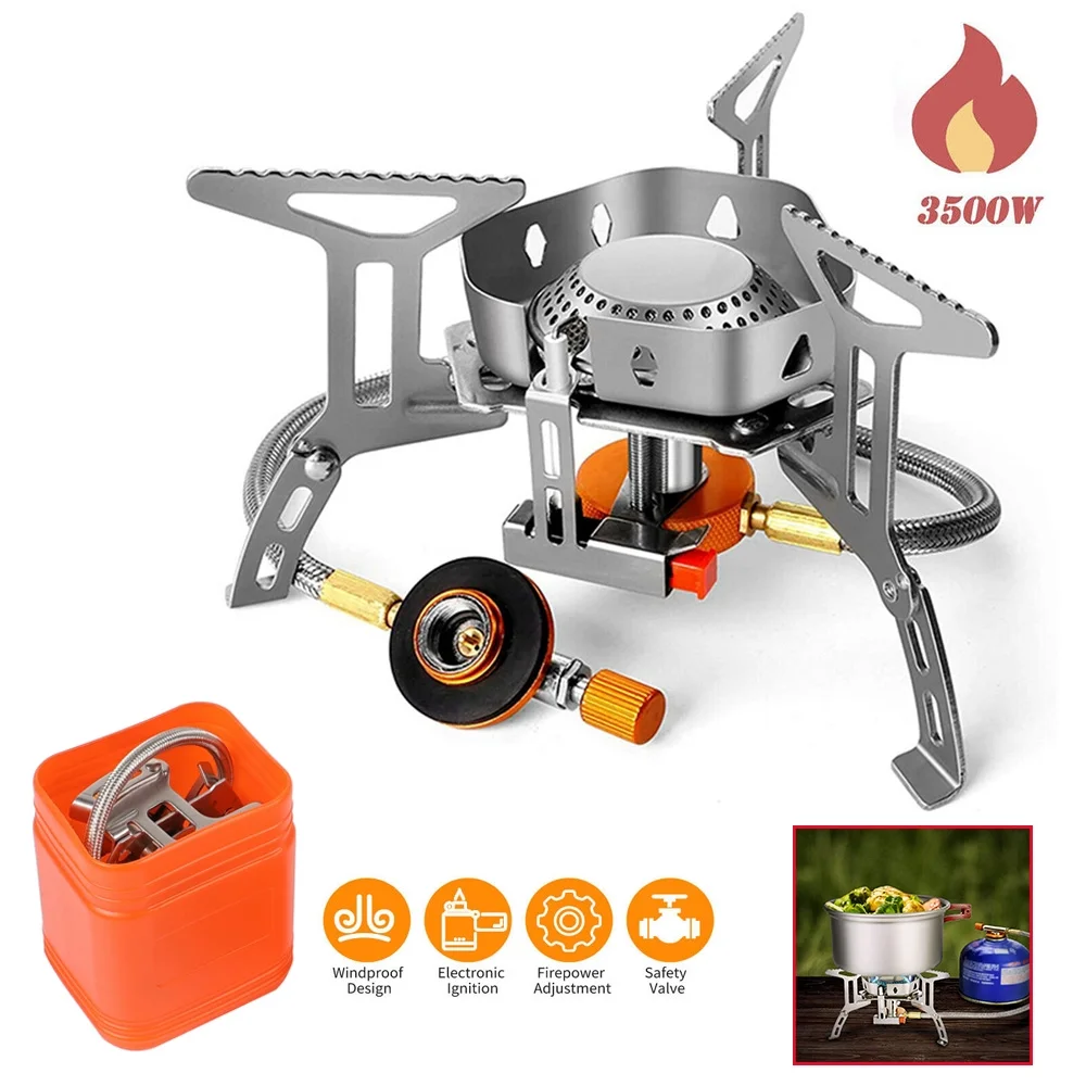 Outdoor 3500W Windproof Camping Cooking Hiking Backpack Folding Gas Mini Stove