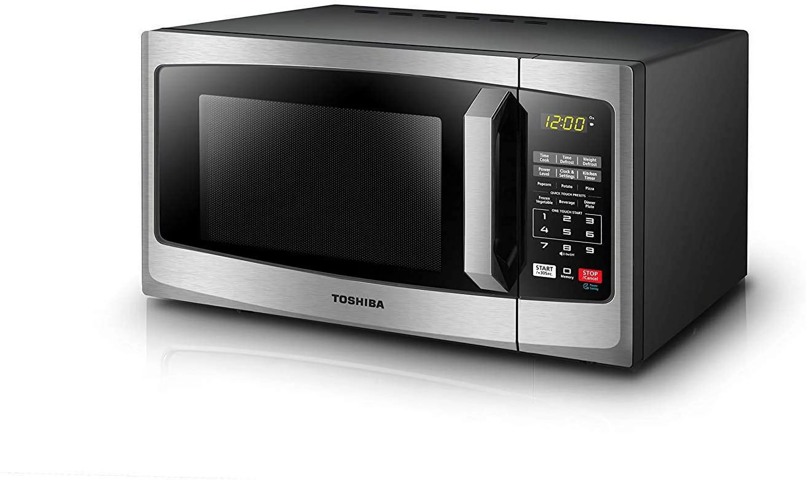 toshiba em925a5a-ss microwave oven with sound on/off eco mode and led lighting, 0.9 cu. ft, stainless steel