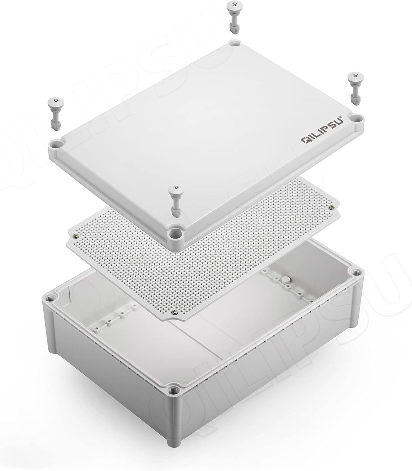 QILIPSU Clear Hinged Cover Stainless Steel Latch 370x270x150mm Junction Box with Mounting Plate, ABS Plastic DIY Electrical Project Case IP67 Waterproof Dustproof Enclosure Grey (14.6