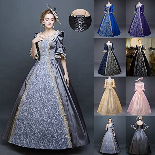 Women Renaissance Costume Medieval Dress Maxi Dresses Fashion Lace up Dress Vintage Half sleeve Party Dress