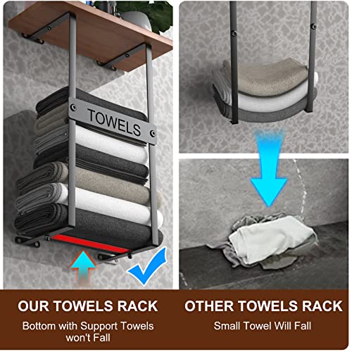 Towel Racks for Bathroom Wall Mounted, Metal Towel Holder with Wooden Shelf, Rolled Bath Towel and Hand Towel Storage Organizer for Small Bathroom