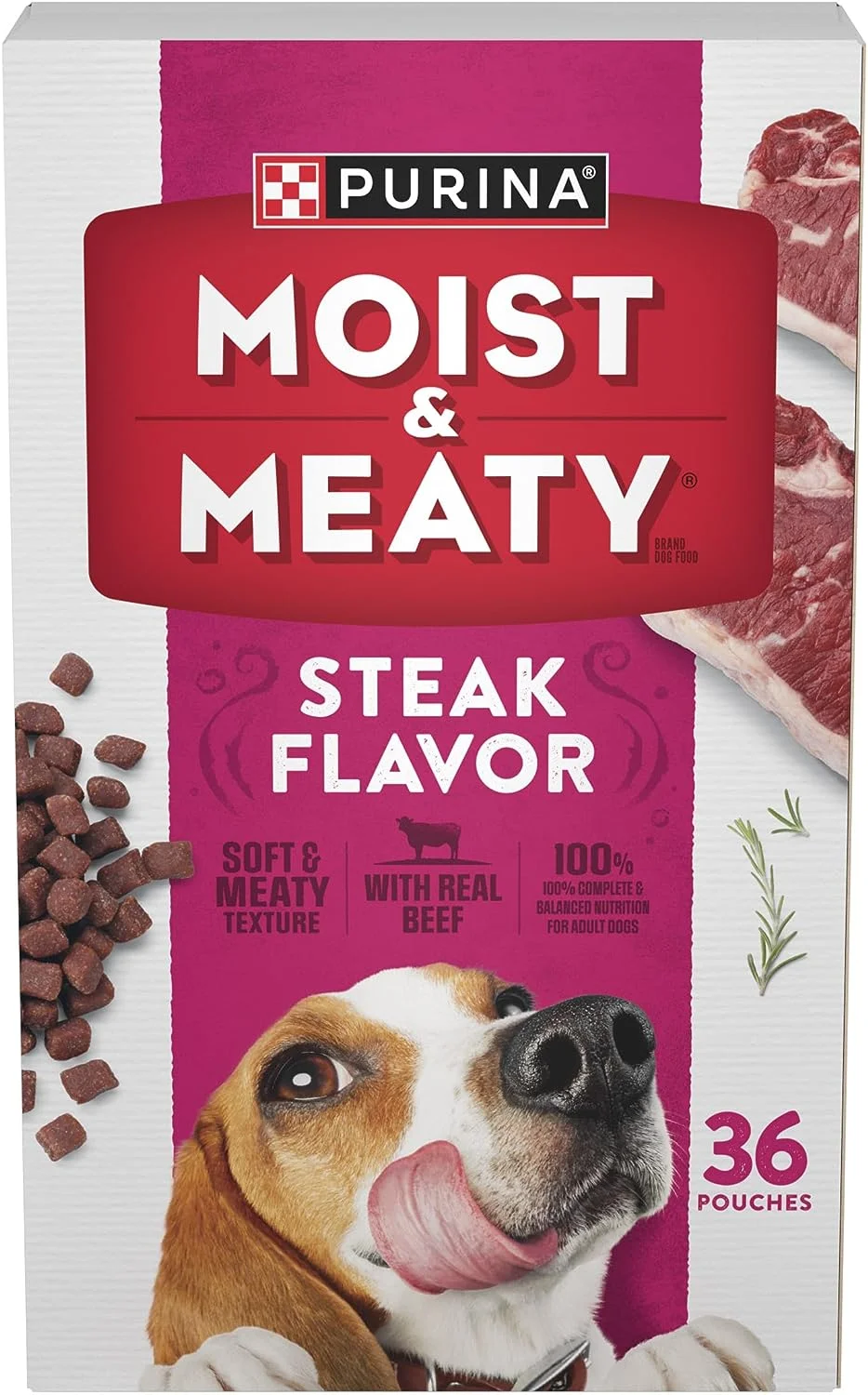 Purina Moist & Meaty Wet Dog Food, Steak Flavor - 36 ct. Pouch