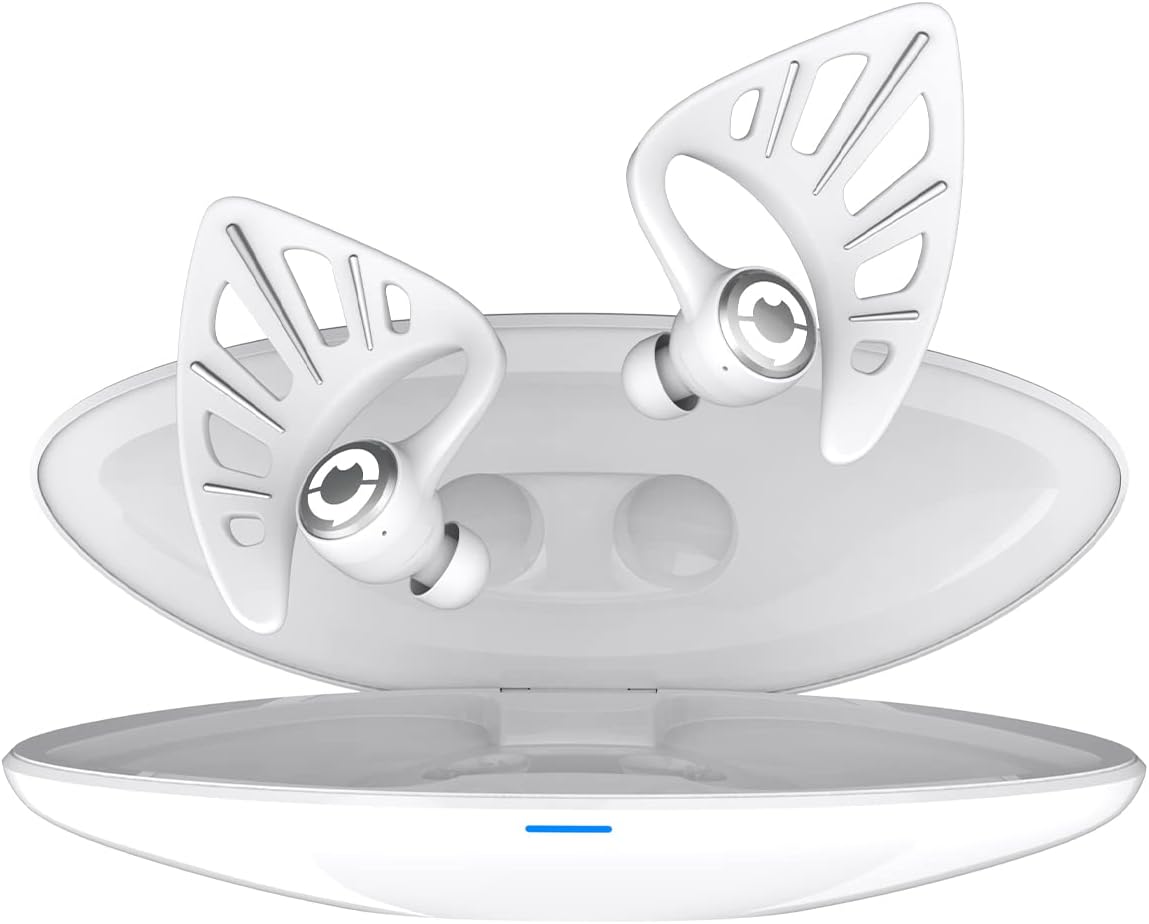 Yowu Elf Ear Headphones, Wireless 5.0 Earphones, 10 Colors RGB Effects with App Control, Dual Microphone Noise Reduction, IPX4 Water Resistant, Elf in-Ear Earbuds with Charging Case -White