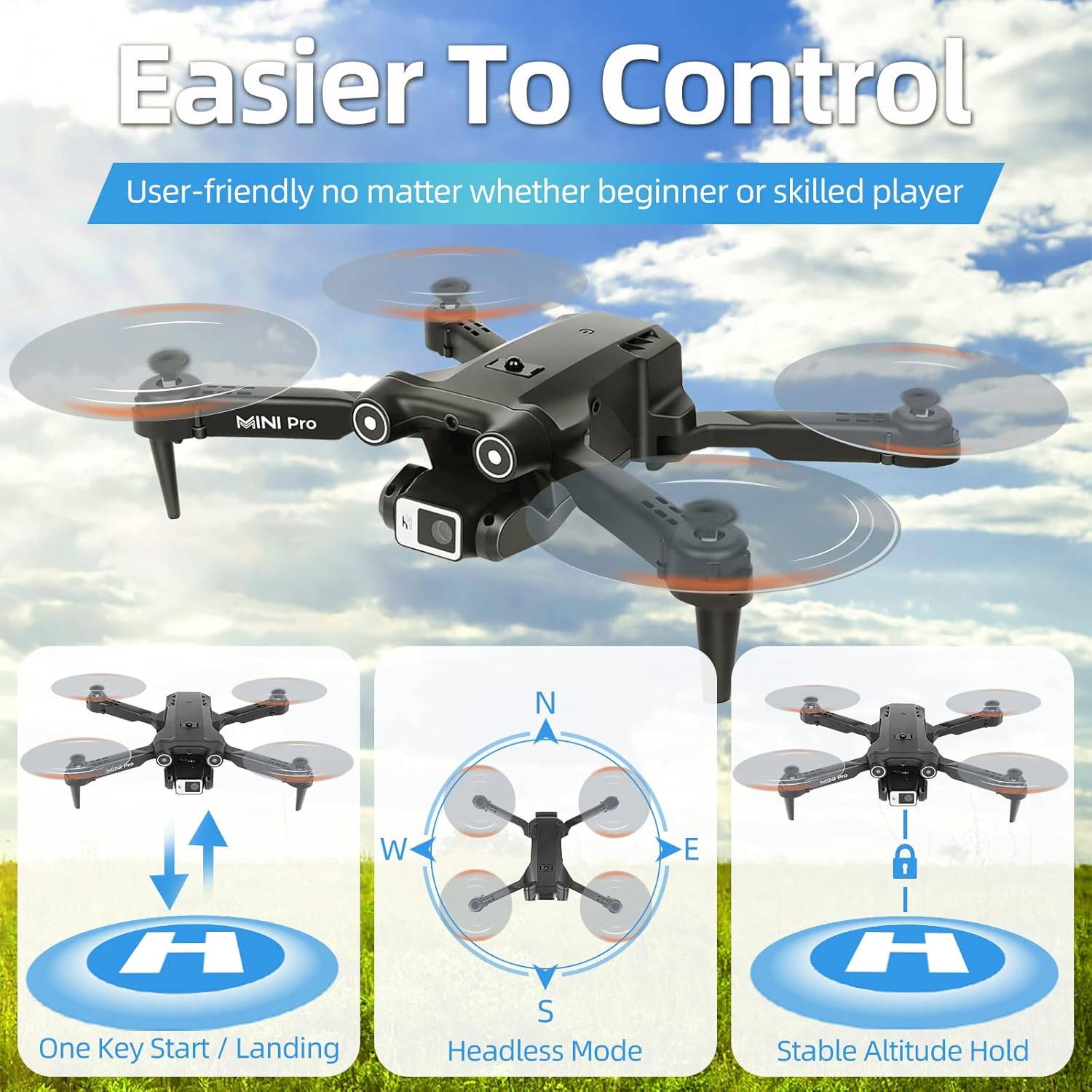 Mini Drone with Camera for Adults Kids, 1080P HD FPV Drones with Carrying Case, Foldable RC Quadcopter Toys Gifts for Boys with Altitude Hold, One Key Start, 3D Flips, 3 Speeds,2 Batteries