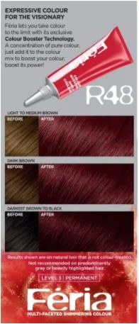L'Oreal Paris Feria Power Reds High-Intensity Shimmering Color, Intense Deep Auburn [R48] (Warmer) 1 ea (Pack of 2)