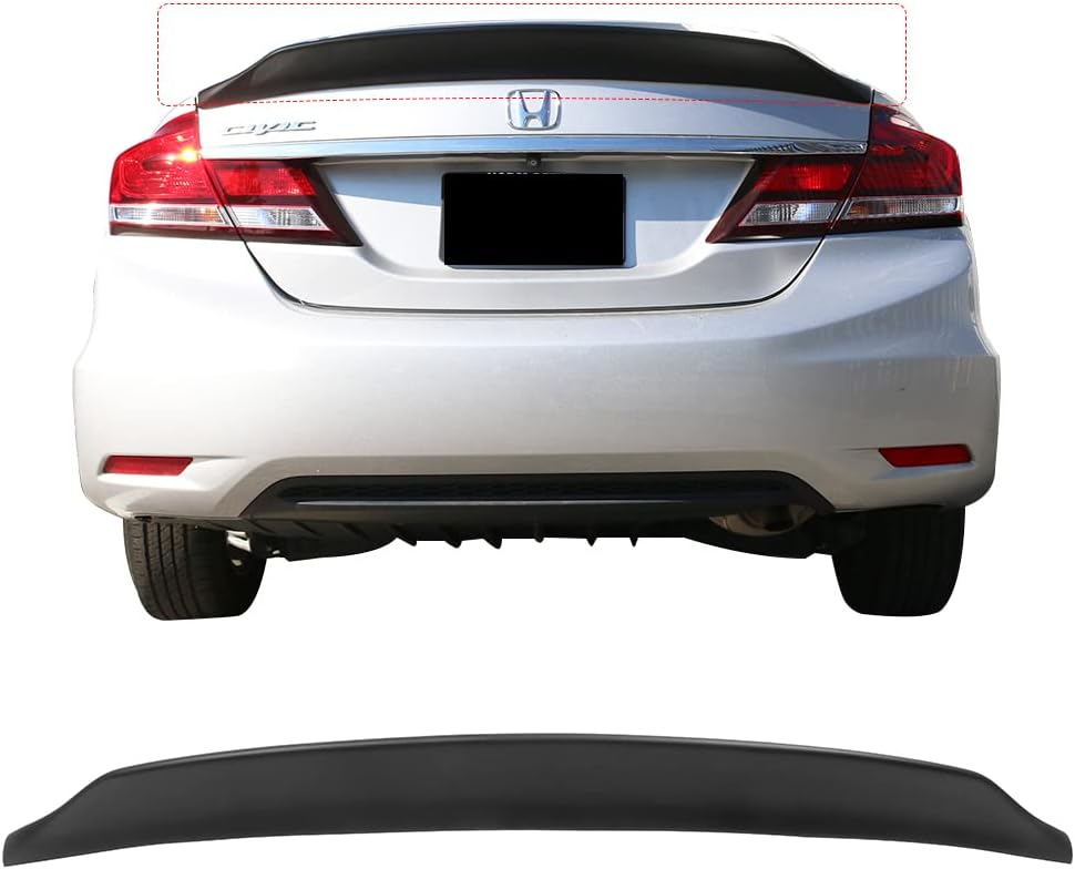 Rear Trunk Spoiler Compatible With 2013-2015 Honda Civic Sedan, IKON DUCKBILL V2 Style Unpainted PP Trunk Deck Lip Wing by IKON MOTORSPORTS