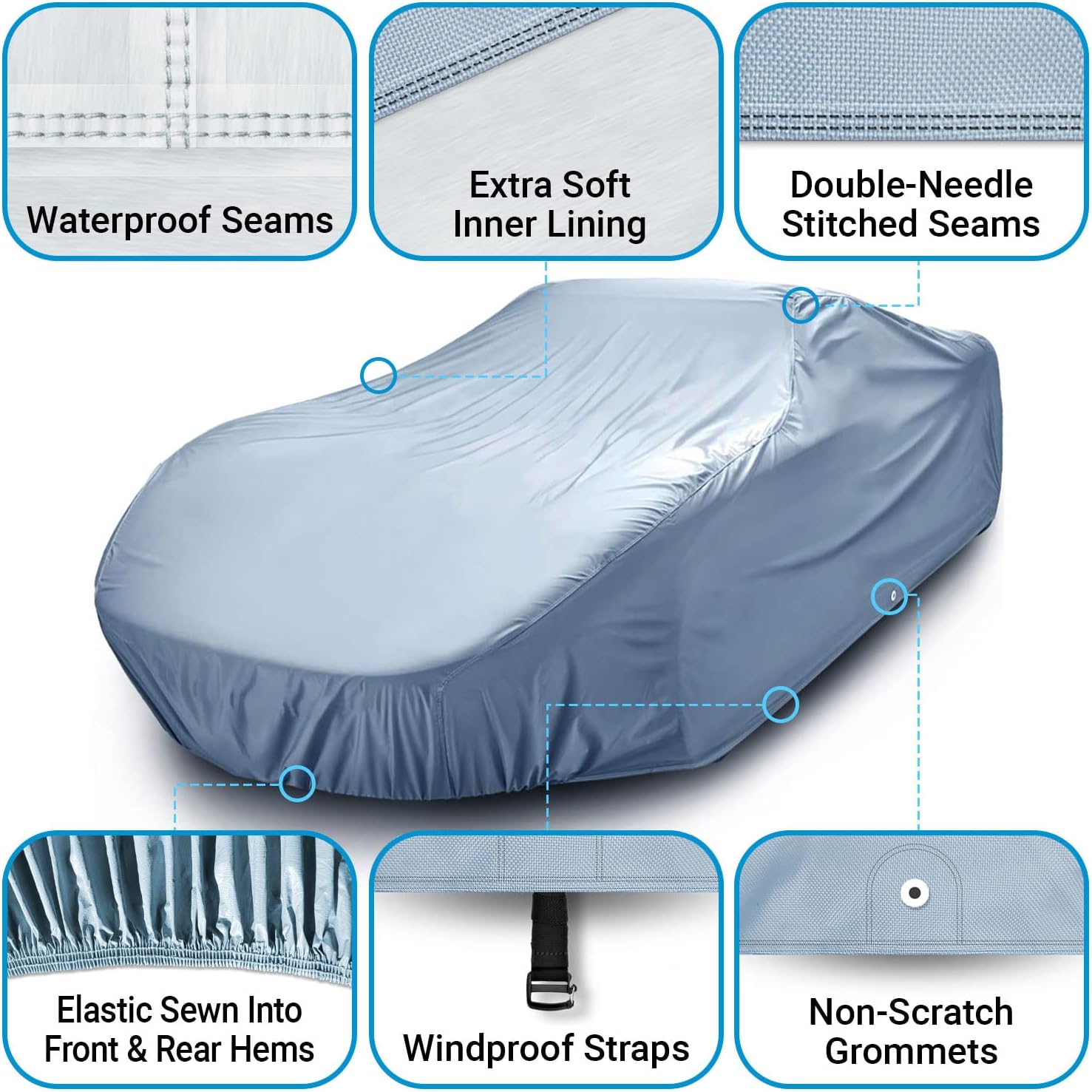 iCarCover Fits: [Ford Mustang GT Cobra Hatchback] 1987-1993 Premium Full Car Cover Waterproof All Weather Resistant Custom Outdoor Indoor Sun Snow Storm Protection Form-Fit Padded Cover with Straps