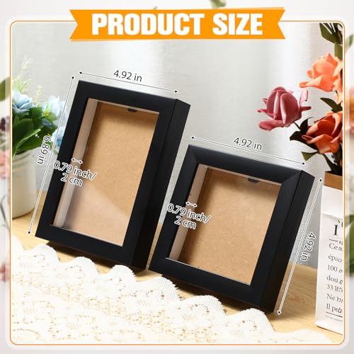 6 Pieces Shadow Box 5x5 Inch and 5x7 Inch Small Shadow Box Wood Display Case Memory Display Frame for Medal, Crafts, Tickets and Photos, Black