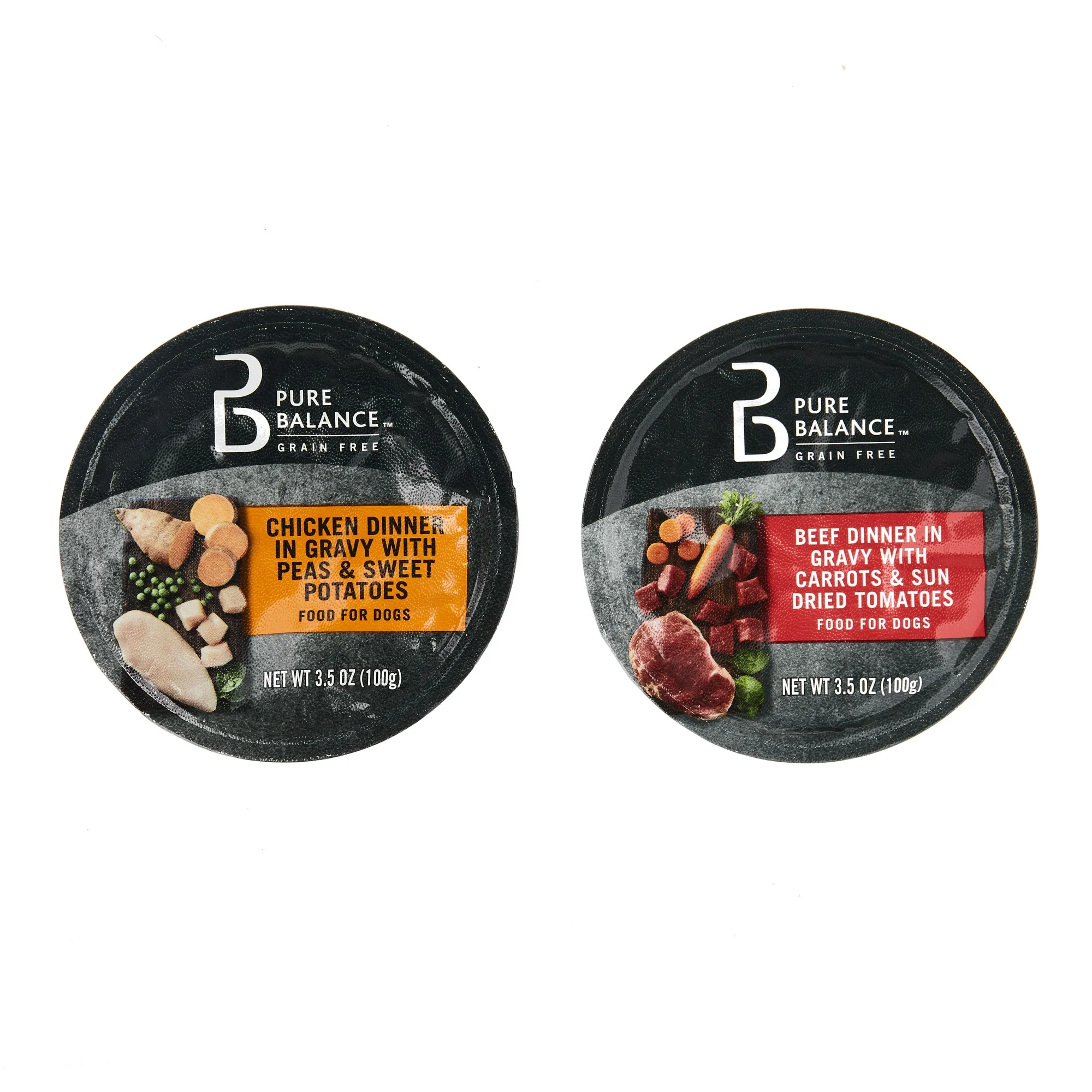 (24 pack) Pure Balance Grain Free Chicken Dinner in Gravy & Beef Dinner in Gravy Wet Dog Food Variety Pack, 3.5 oz, 12 Count