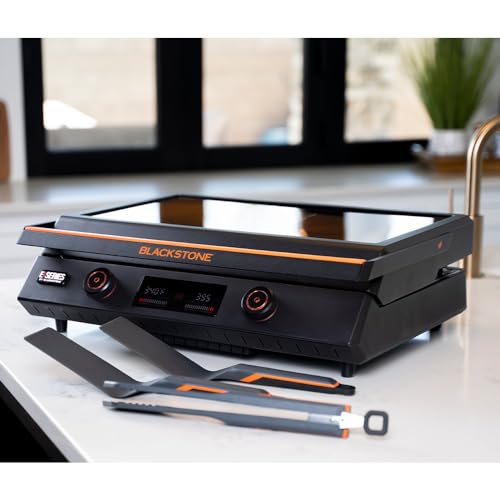 Blackstone 22-Inch Electric Griddle - 1200W Non Stick Ceramic Titanium Coated Stainless Steel Tabletop Griddle with EZ-Touch Control Dial, LCD Display, Patented Rotate & Remove Glass Hood - 8001