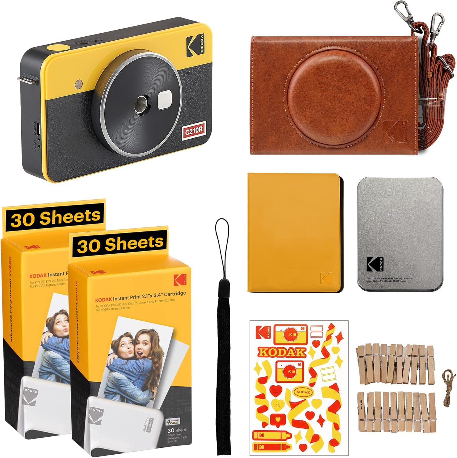 Kodak Mini Shot 2 Retro | Accessory Gift Bundle | Portable Wireless Instant Camera & Photo Printer, Compatible with iOS & Android and Bluetooth Devices, Real Photo (2.1x3.4) 4Pass Technology - White
