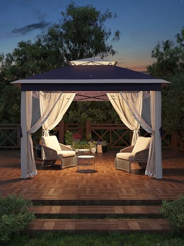 11x11 Pop Up Gazebo Tent with Mosquito Netting, Outdoor Canopy Shelter Easy Setup, Water & UV Resistant - Khaki