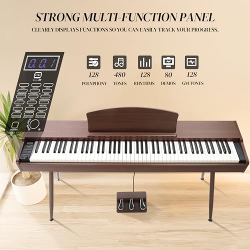 Ktaxon Digital Piano 88-Key Weighted Action Electric Piano with 3-Pedal Unit, Double Bluetooth, Split/Touch/Transpose Control Functions(Black)