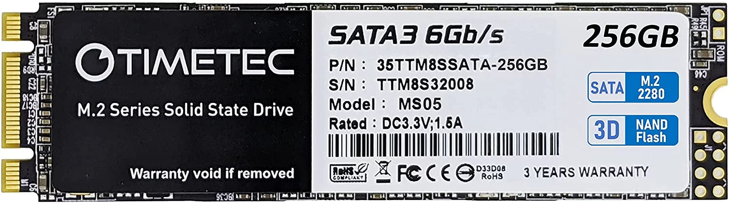 Timetec 256GB SSD 3D NAND TLC SATA III 6Gb/s M.2 2280 NGFF 128TBW Read Speed Up to 550MB/s SLC Cache Performance Boost Internal Solid State Drive for PC Computer Laptop and Desktop (256GB)