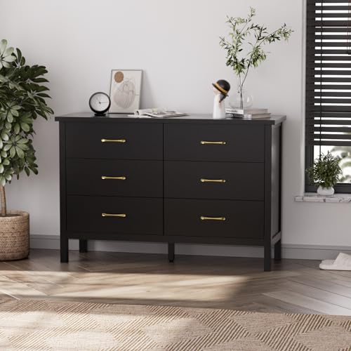 7 Drawer Dresser, White Modern Dressers for Bedroom, Wooden Chest with Gold Handles, Horizontal Dresser with Spacious Storage Space for Living Room, Entryway, Hallway, Nursery…