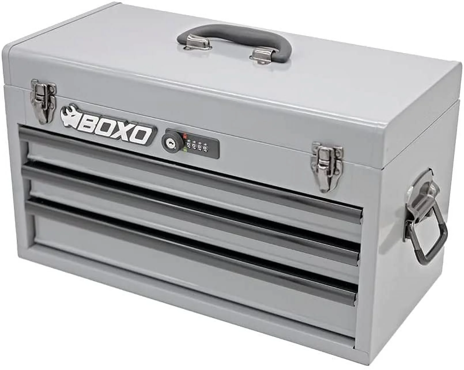 Boxo USA Hand Carry Tool Box 3-Drawer Heavy Duty Steel Toolbox with Lock System Nardo Gray