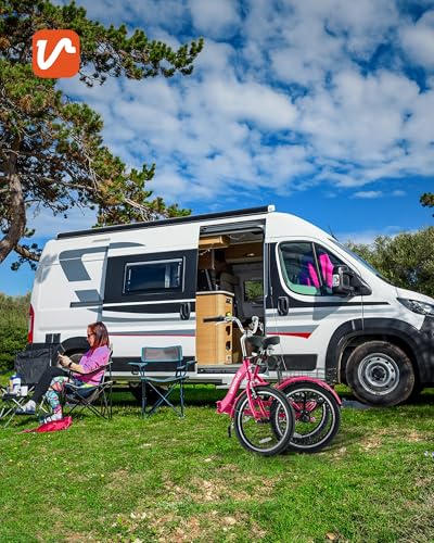 Viribus Folding Adult Tricycle 7 Speed, 20 inch Folding Tricycle for Adults with Dual Chain, 3 Wheel Bike with Lock, Foldable Trike Collapsible Three Wheel Bike Women Senior, 330lb. Deep Pink