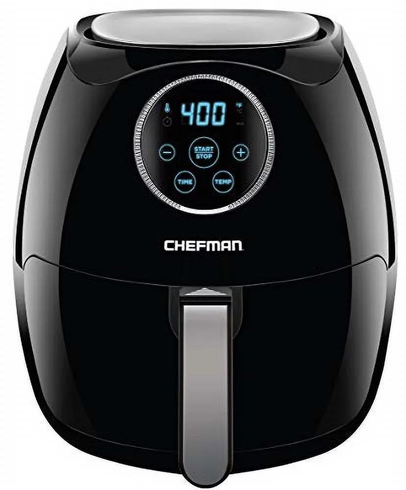 chefman digital 6.5 liter/6.8 quart air fryer oven with space saving flat basket, oil-free airfryer w/ 60 min timer & auto shut off, dishwasher safe parts, bpa free, family size, x-large, black