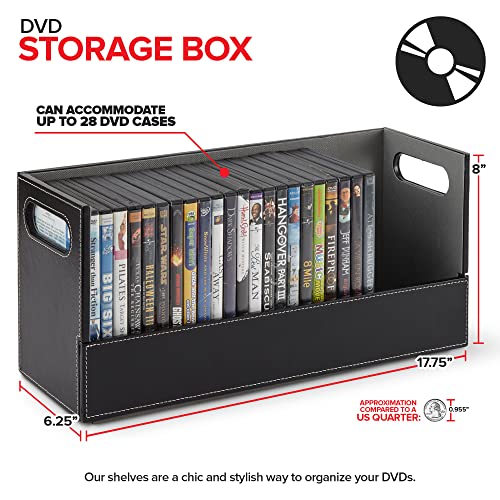 Stock Your Home DVD Storage Box, Movie Shelf Organizer for Blu-Ray, Video Game Cases, CDs, VHS Tape Display Stand, Disc Holder Can Store Up to 28 DVDs, Faux Leather (White)