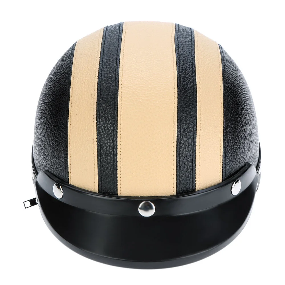 Motorcycle Scooter Open Face Half Leather Helmet with Visor UV Goggles Retro Vintage Style 54-60cm