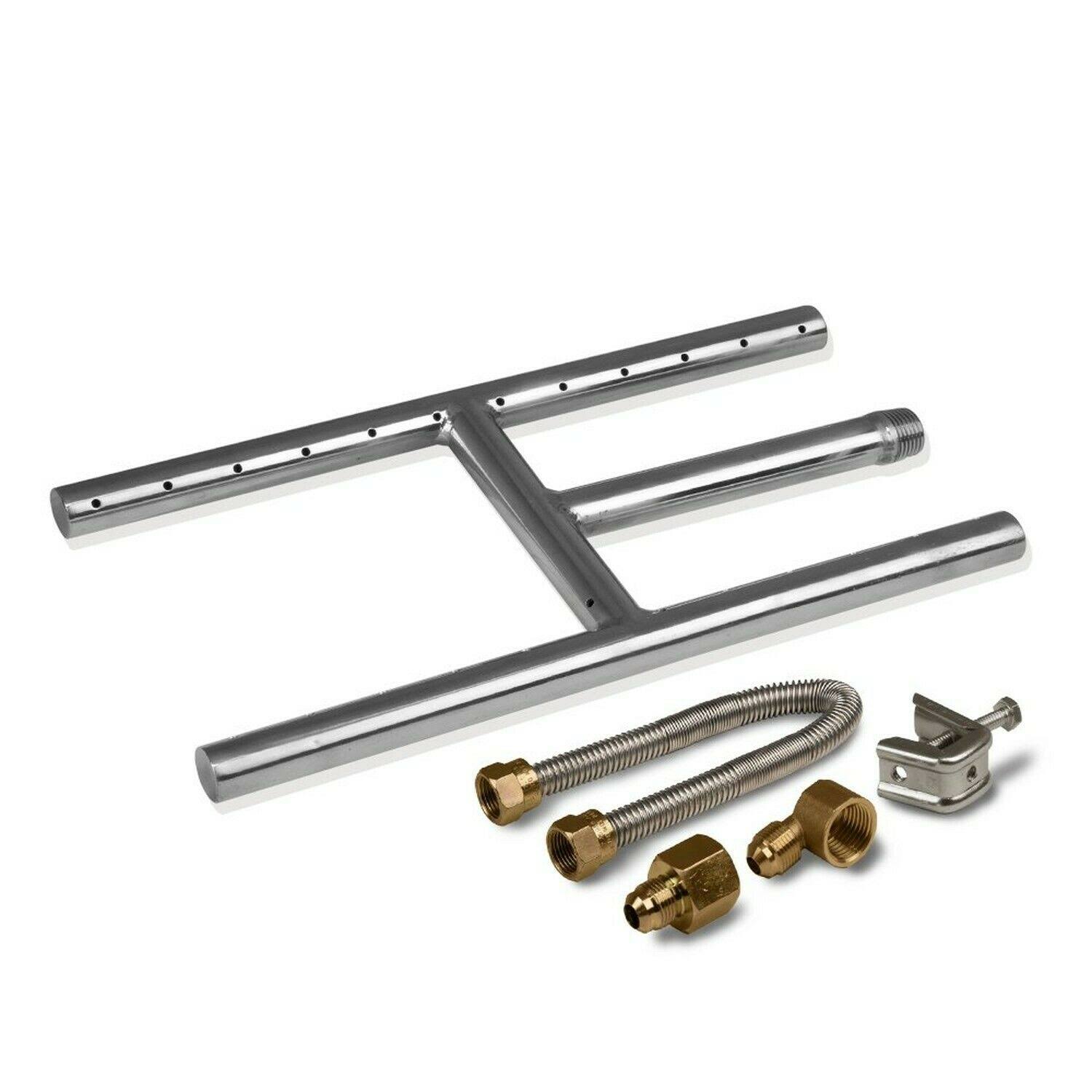 Golden Flame 12x22 x 6x22 (Natural Gas) Fire Pit and Fireplace H-Burner (304 Series SS) w/Connection Kit