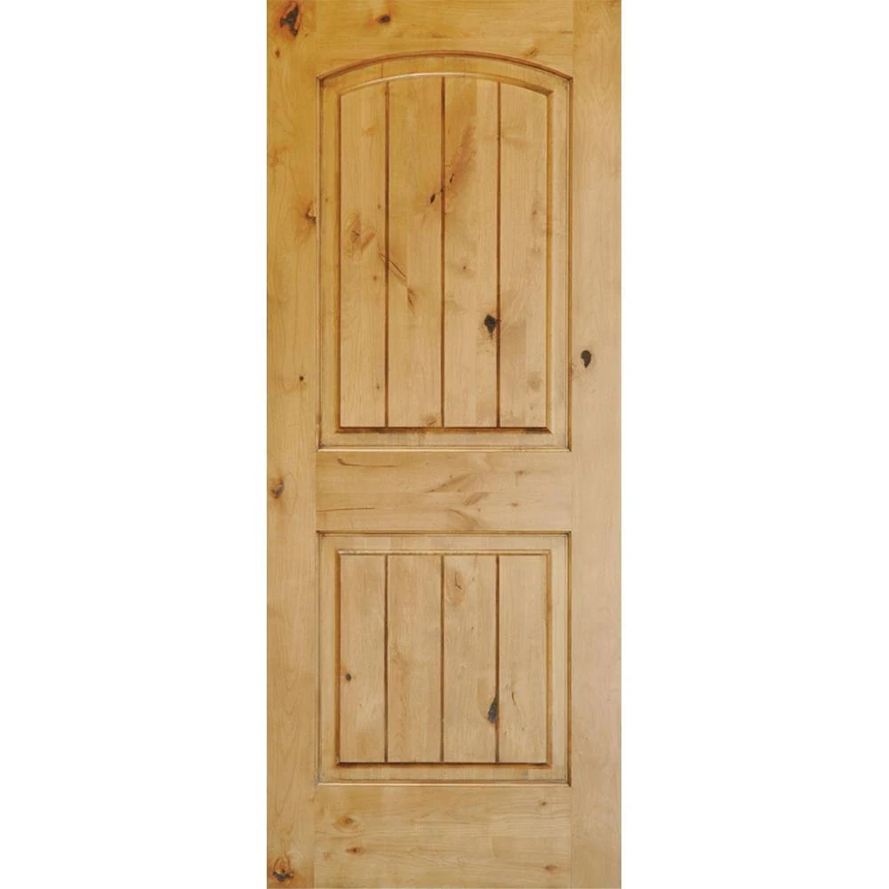 Krosswood Doors 24 in. x 96 in. Knotty Alder 2 Panel Top Rail Arch with V-Groove Solid Wood Core Interior Door Slab, Unfinished