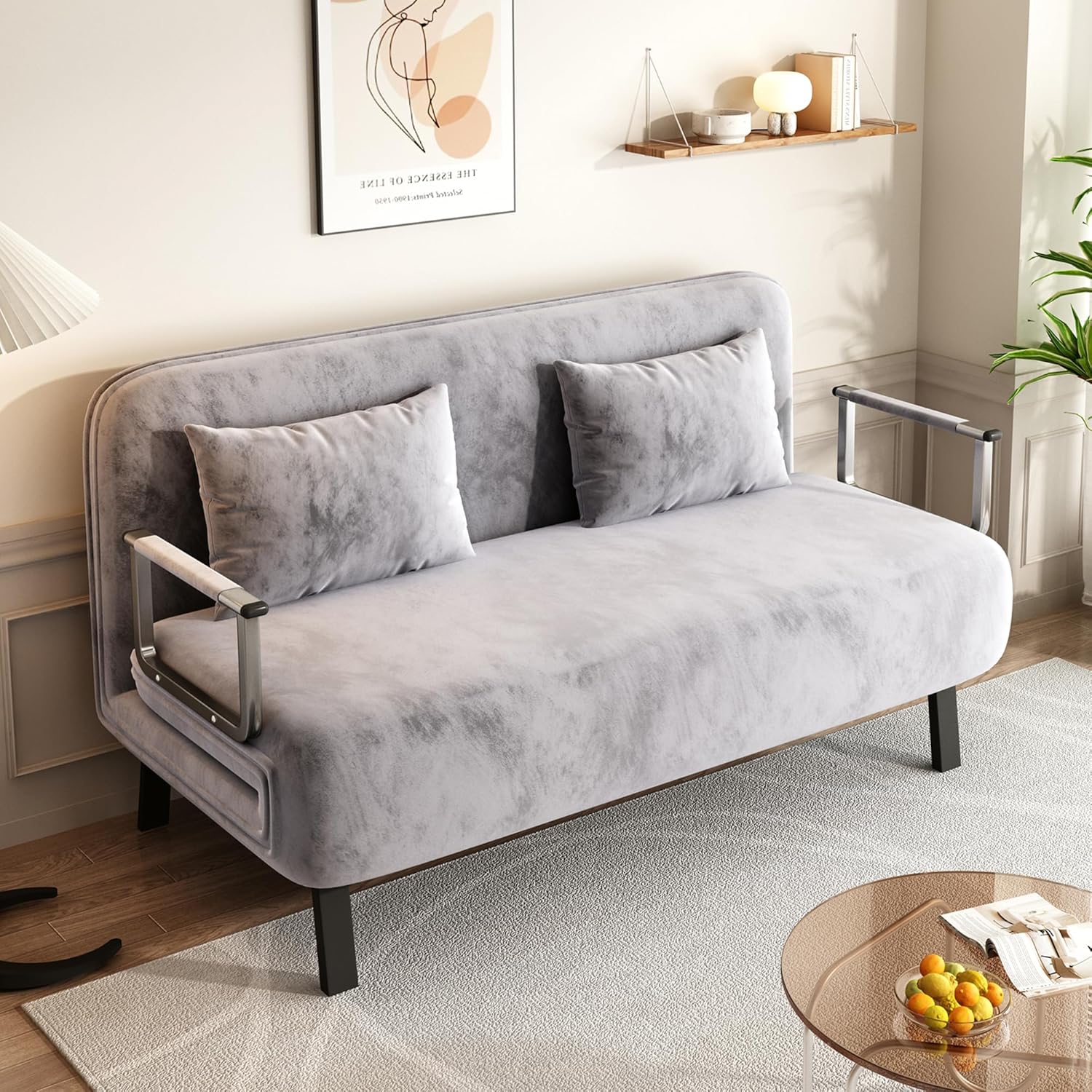 Folding Chair Bed, Comfortable Convertible Sleeper Sofa, 3-in-1 Foldable Bed with Adjustable Backrest and Pillow, Floor Loveseat, Cozy Sleeper Chair for Small Spaces, Office