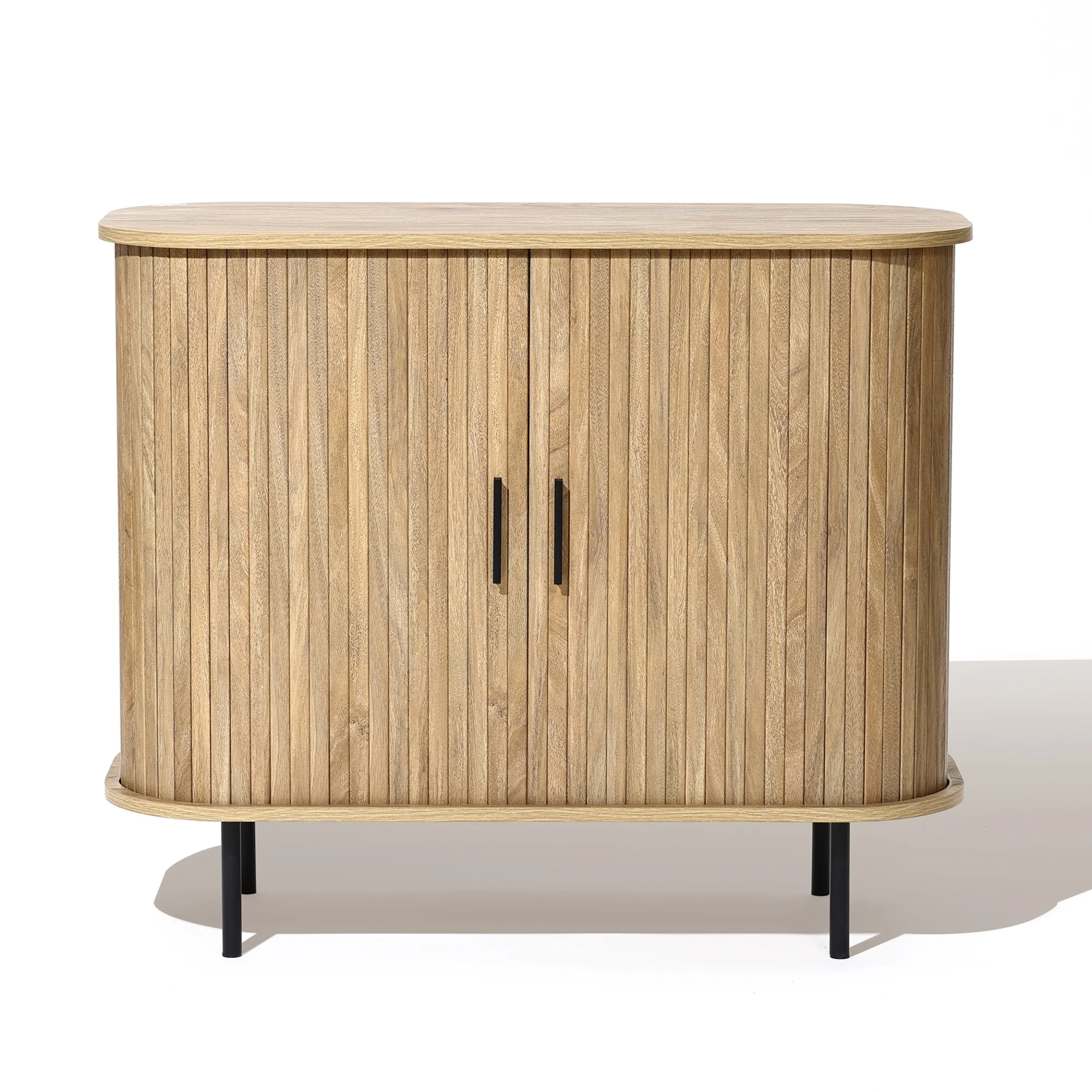 LuxenHome Mid-Century Modern 2-Door Accent Cabinet with Slatted Sliding Doors - Curated Treasures Market