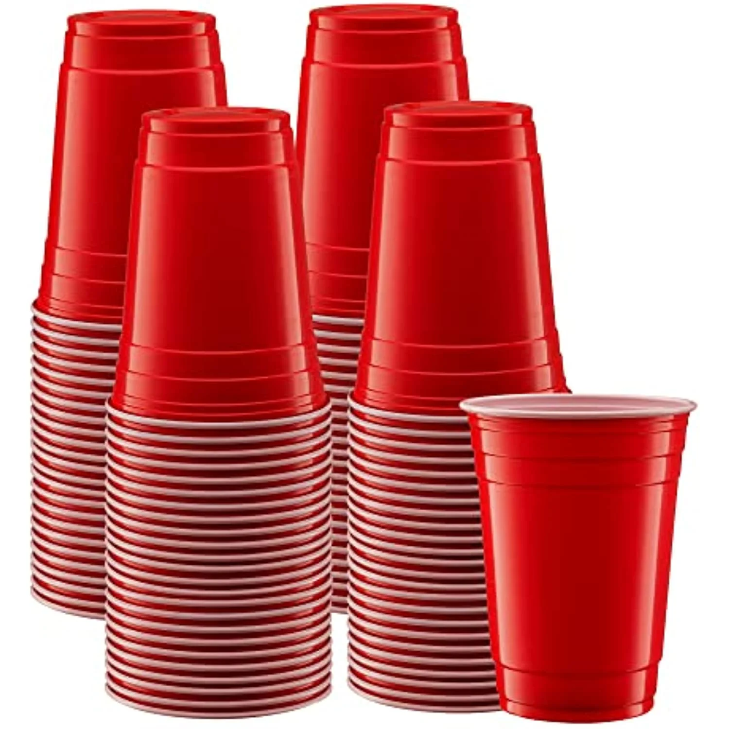 Disposable Party Plastic Cups [100 Pack - 18 Oz.] Red Drinking Cups