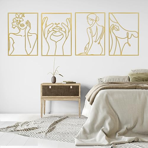 KISPATTI 4Pcs Black Metal Wall Art, Minimalist Wall Decor for Bedroom Aesthetic Modern Apartment Wall Decor for Bathroom Above Bed Living Room Women Female Home Hanging Wall Sculptures (Black)