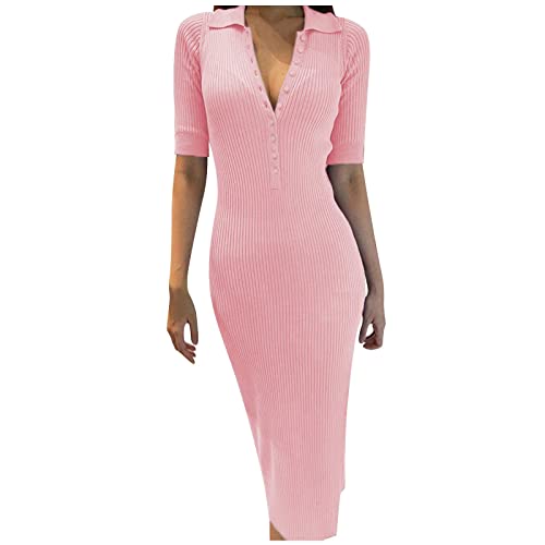 Women's Fashion Casual Summer Wrap V Neck Button Solid Color Short Sleeve Mini Dress Summer Dresses