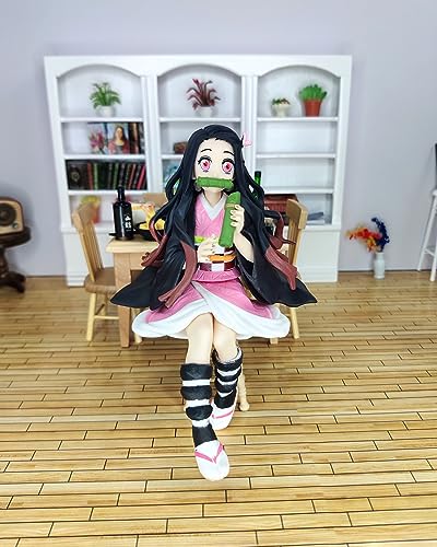 Nezuko Figure Eating Rice Balls Sitting Pose Demon Action Figures Anime Devil Slayer Figure Desktop Decor Collection Toy Birthday Gift for Fans