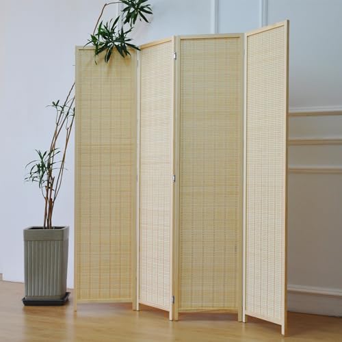 5 Panel Room Divider and Folding Screen Room Divider,Bamboo Room Divider Screen for Room Separation,67