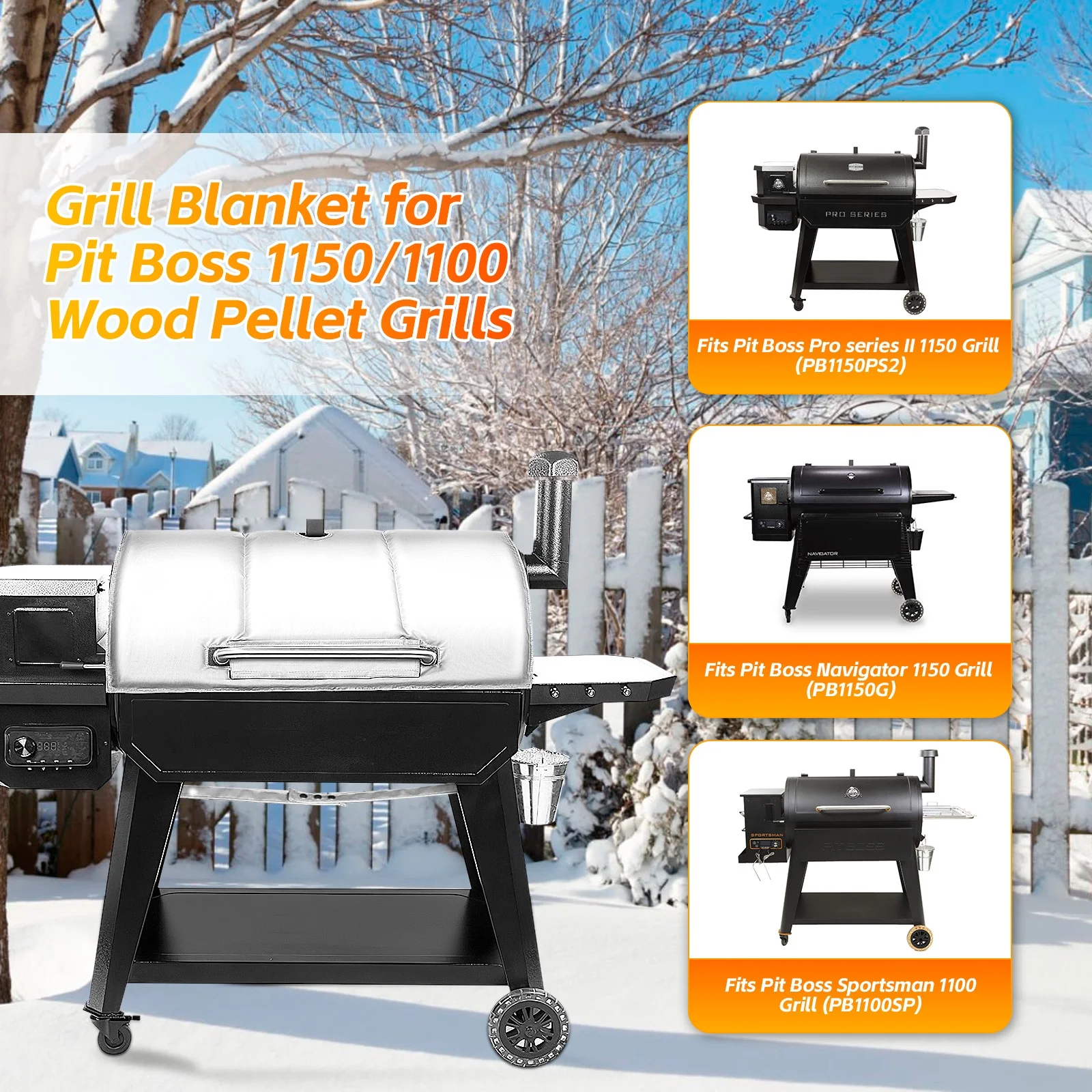 Grill Insulation Blanket for Pit Boss 1150 Wood Pellet Grill, Pro V3 1150/ Elite 1600 Grill, PB1150PS3 PB1600PS3 PB1150PS2 PB1150G PB1100SP, BBQ Grill Smoker Insulation Blanket for Winter Cooking
