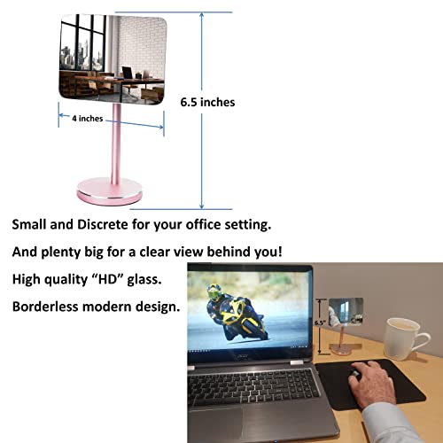 Desk and Cubicle Mirror to See Behind You, Silver Stand with Detachable Wide Angle Real Glass Mirror, Small & Discrete, Beautiful Design, Perfect Curvature for an exceptionally Clear View
